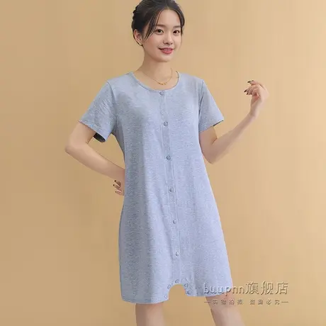 成人开裆连体睡衣纯色棉女宽松短袖居家服按扣夏商品大图