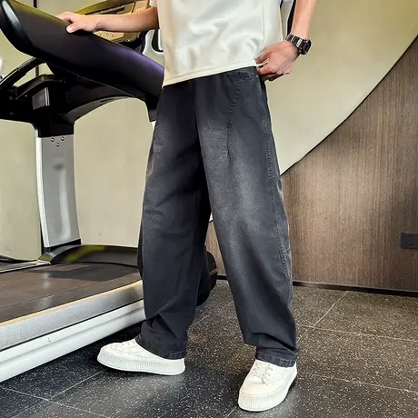 2025潮男休闲裤薄款夏季潮牌宽松纯色直筒阔腿裤子潮流百搭弯刀裤商品大图