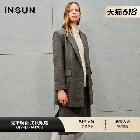 INSUN恩裳冬季千鸟格澳毛挺括毛呢外套图片