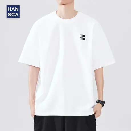 hansca 300g重磅纯棉短袖t恤男夏季宽松简约时尚字母刺绣休闲上衣商品大图