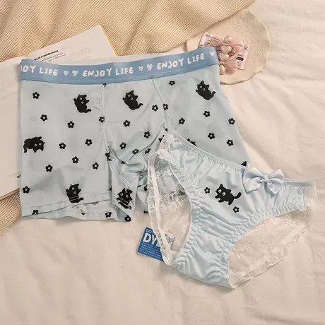 小黑喵~冰丝情侣内裤夏季一男一女性感可爱蕾丝透气三角裤平角衩商品大图