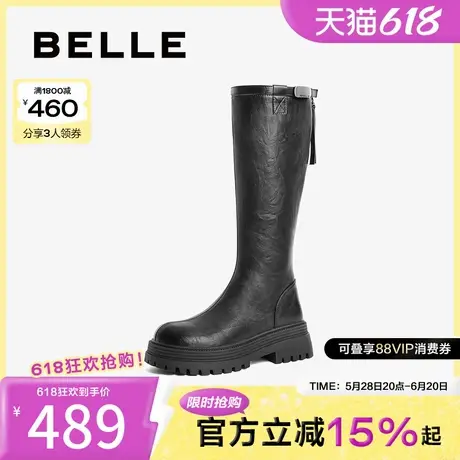 百丽女靴子加绒保暖弹力靴新款长筒靴冬厚底高长靴骑士靴D3E1DDG4图片