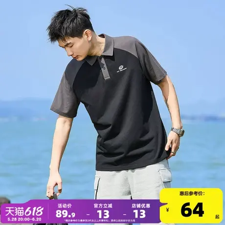 唐狮2025夏季新款男短袖Polo衫插肩袖拼接撞色翻领上衣宽松T恤男图片