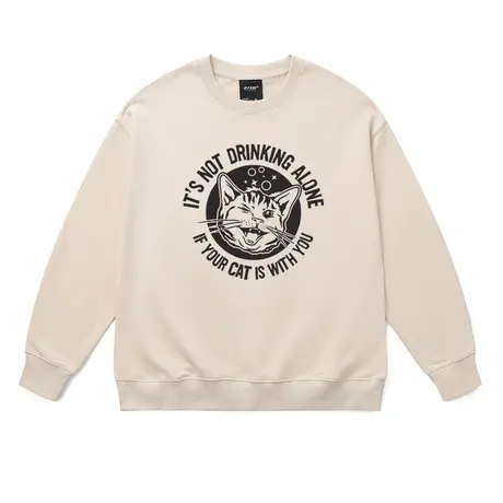 复古涂鸦猫咪卫衣美式秋冬款oversize宽松大码朋克街头风米色上衣商品大图