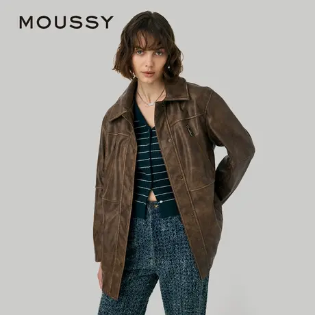 MOUSSY 夏季新品美式街头风随性做旧皮衣外套女010HAK30-0301图片