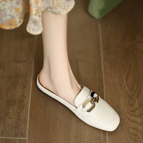 ZHR真皮穆勒鞋半拖女2025夏季新款平底一脚蹬包头晚晚鞋子高级感商品大图