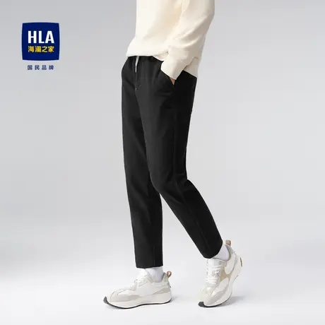 HLA/海澜之家抽绳松紧腰牛仔裤宽松小脚磨毛内里舒适弹力长裤子男图片