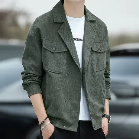 灯芯绒外套男春秋季新款韩版小西装领工装上衣学生棒球服男士夹克商品大图