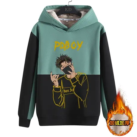 2023新款冬季青少年加绒加厚卫衣男连帽ins潮学生秋冬款男士外套商品大图