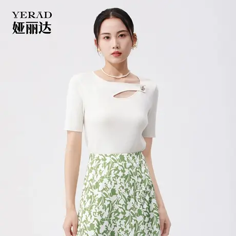 【商场同款】娅丽达正肩修身v领短袖针织衫女春秋新款显瘦内搭T恤商品大图