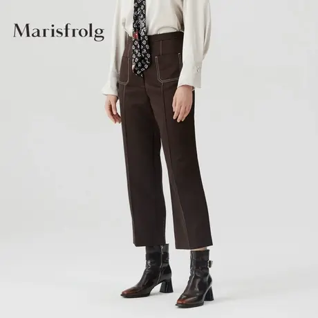 【言选好物】Marisfrolg玛丝菲尔秋季新款褐色简约直筒休闲裤商品大图