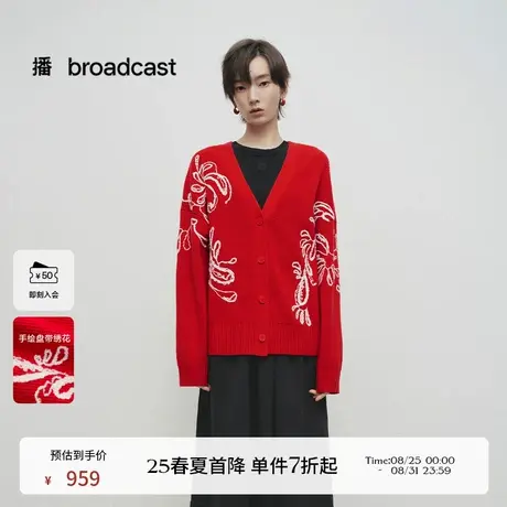 播商场同款新年红色提花针织开衫女25春季新款毛衣外套BDS1UD1080商品大图