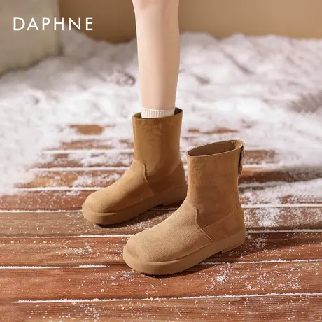 达芙妮厚底雪地靴女款2025新款冬季棕色短靴子女中筒靴加绒马丁靴图片