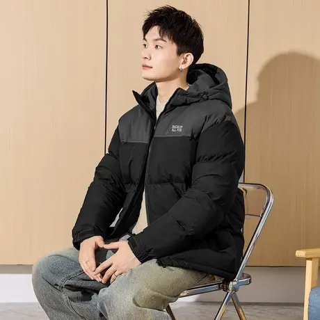 唐狮冬季新款男羽绒服撞色连帽短款面包服加厚外套青少年潮流TD商品大图