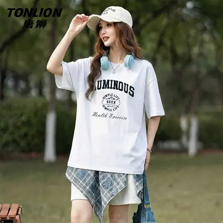 唐狮官方白色纯棉短袖t恤女夏季2026新款女士宽松显瘦半袖上衣VB商品大图