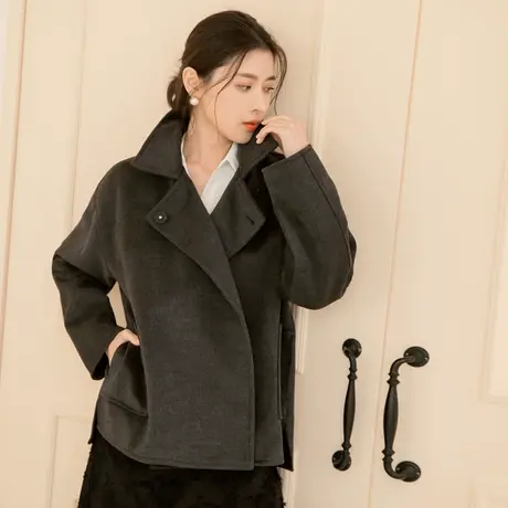 桔熊秋冬季温暖宽松毛呢料翻领赫本风大衣小个子外套女大码EA3414图片