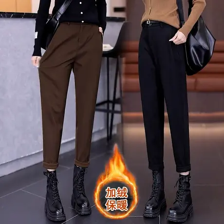 今年流行加绒毛呢镰刀裤女2023秋冬新款高级感职业显瘦西装哈伦裤图片