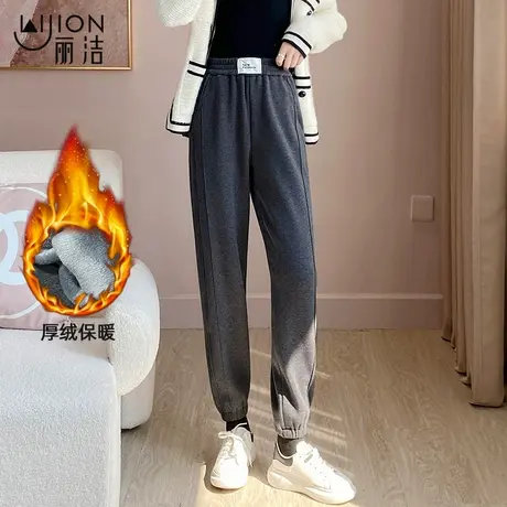 黑色束脚运动裤女慢跑裤宽松显瘦2023新款大码加绒冬季休闲卫裤子商品大图