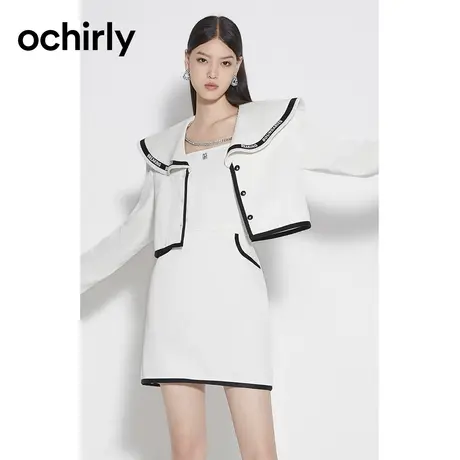 【品牌甄选】欧时力 学院风大翻领粗斜呢外套23新款秋烫字母镶边图片