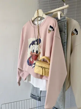 卡通刺绣印花秋冬加绒加厚宽松女韩国女卫衣外套学生可爱百搭上衣商品大图