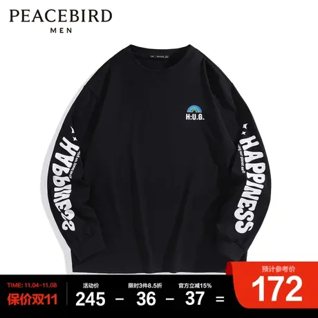 太平鸟男装奥莱  春新款潮流印花宽松长袖T恤男图片