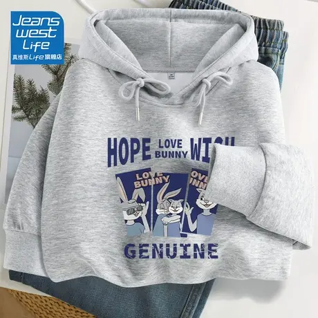 真维斯LIFE卫衣女2023新款爆款小个子情侣上衣韩系慵懒连帽外套C商品大图