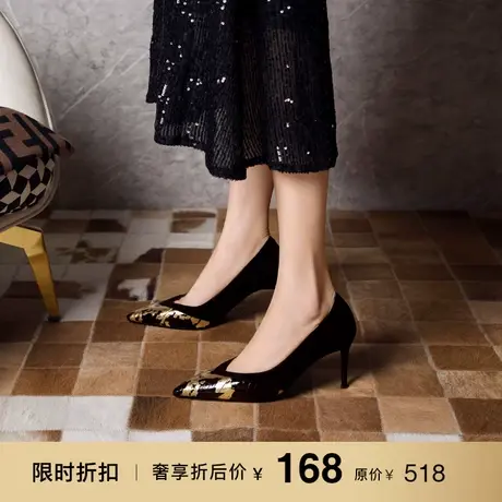 熙漫2023新款蛇皮尖头欧美性感单鞋设计感御姐气质黑色细高跟女鞋商品大图