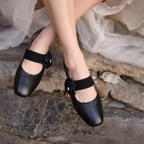 Artmu阿木原创花朵方头浅口单鞋女平底女鞋玛丽珍鞋软底豆豆鞋商品大图