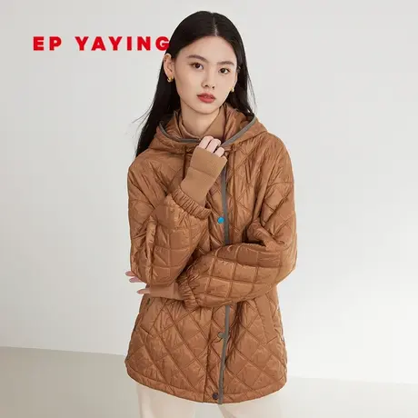 EP YAYING雅莹女装 时尚连帽菱形格棉服外套 秋冬商场同款M112A图片