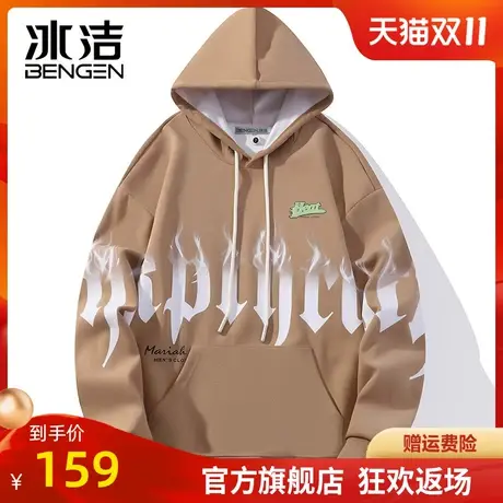 冰洁连帽卫衣2023秋冬季新款男女情侣款时尚火焰字母潮流长袖WEZ商品大图