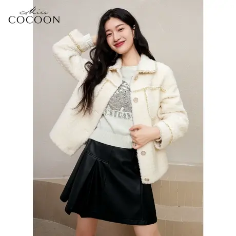 MISSCOCOON小香风皮草外套女2022新款冬季时尚宽松短款羊羔毛外套商品大图