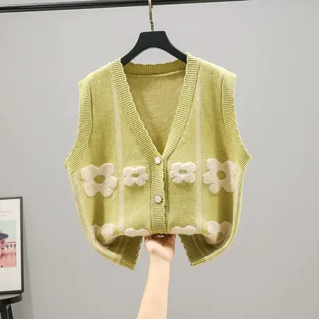 2023春装新款韩版宽松纽扣小清新女士开衫马甲背心无袖毛衣上衣女商品大图
