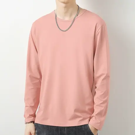 莫代尔秋季长袖t恤男圆领上衣服内搭打底衫纯色秋衣小衫修身潮流商品大图
