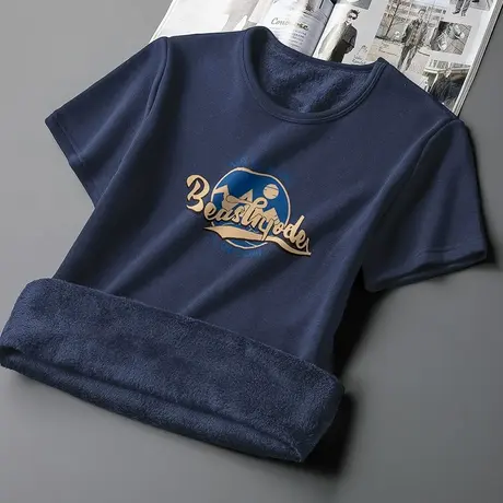 短袖t恤男士2024新款印花上衣服秋冬加绒加厚半袖潮流打底衫体恤商品大图