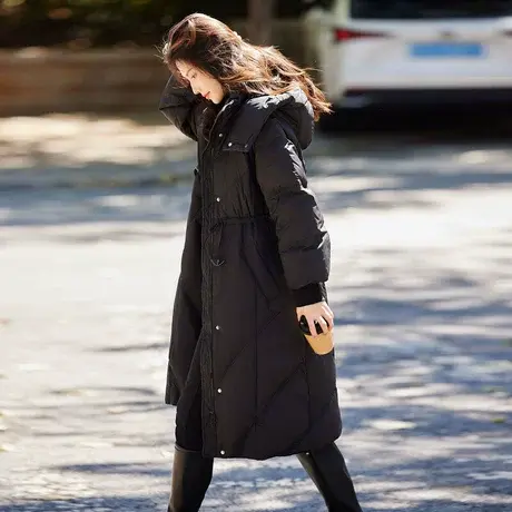 时尚气质羽绒服2023年冬季新款女连帽百搭宽松显瘦收腰中长厚外套图片