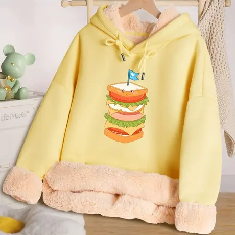 连帽卫衣女秋冬羊羔绒2023冬季女装新款加绒加厚小个子冬款厚外套图片