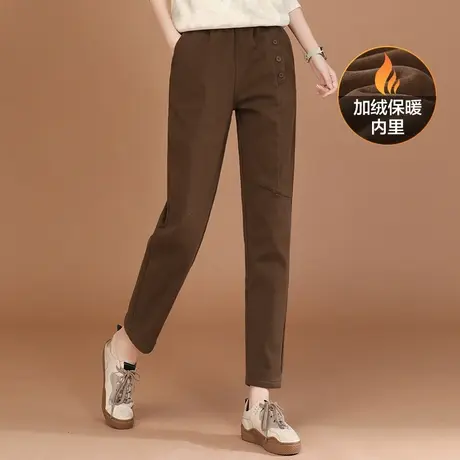 韩潮袭人松紧腰拼接加绒休闲裤女2023冬新款百搭显瘦加厚哈伦裤子图片