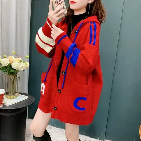 中长款慵懒风连帽毛衣开衫女2021年新款秋冬宽松洋气百搭针织外套图片
