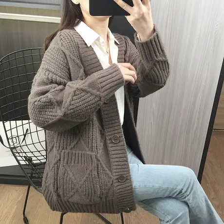 2023年秋季新款慵懒风毛衣外套秋冬装宽松外搭针织衫女装开衫洋气商品大图