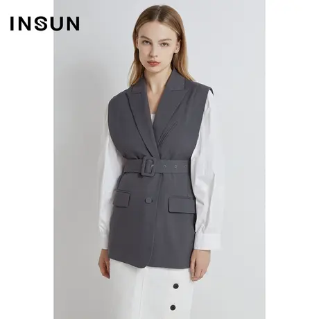 INSUN恩裳线上专选春季撞色假两件干练西装外套商品大图