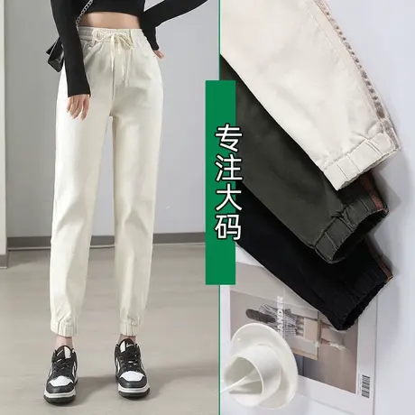 大码女士裤子胖MM薄款显瘦萝卜裤女高腰宽松直筒休闲哈伦裤200斤商品大图