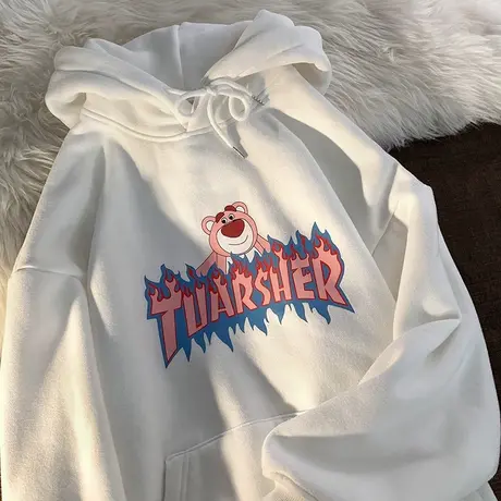 港风hiphop连帽卫衣女秋冬宽松运动学生oversize长袖加绒外套上衣商品大图