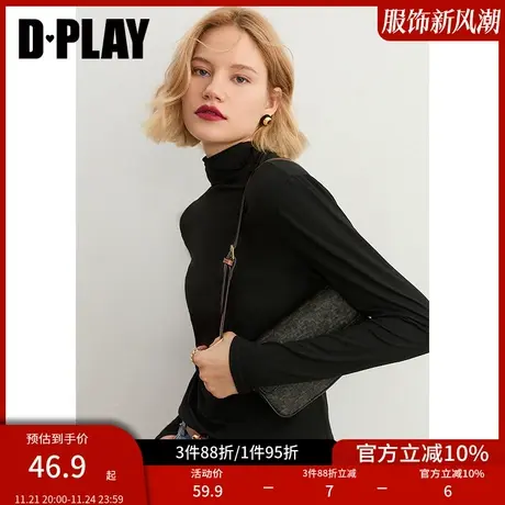 DPLAY【惠品】2025年春季黑色长袖T恤气质修身内搭打底衫女上衣图片