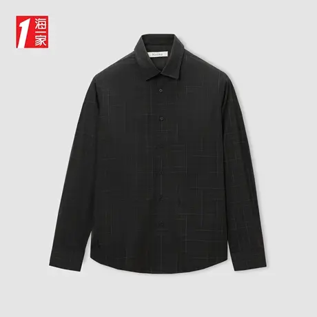海一家时尚简约格纹长衬2023秋季新款尖领商务休闲长袖衬衫男商品大图