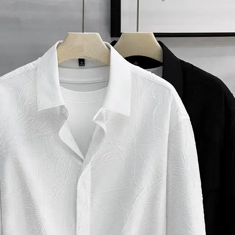 树叶肌理黑白色长袖衬衫男春秋季高级感设计小众休闲男士痞帅衬衣商品大图