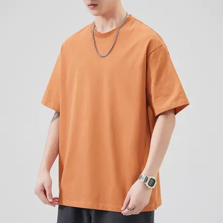 夏季全棉纯色圆领短袖体恤男生2024新款短t上衣服男士夏天T恤男装商品大图