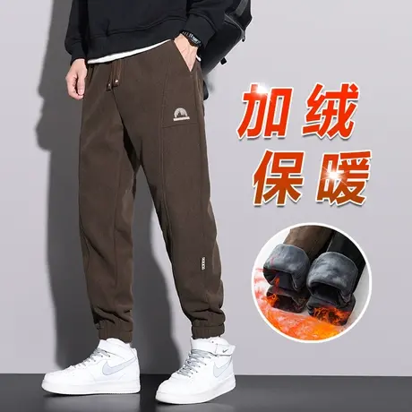 冬季加绒保暖男装束脚抗寒休闲裤子2023年新款加厚防风卫裤秋冬款图片