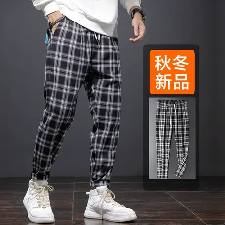 春秋款英伦格子休闲长裤子男裤2023年新款束脚宽松秋季秋冬款冬季商品大图