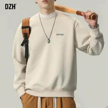 男士米色重磅卫衣男春秋美式圆领长袖上衣宽松打底衫2025新款男装商品大图