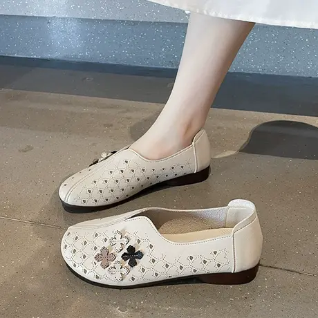 牛筋软底妈妈鞋2023年秋夏季新款平底透气一脚蹬休闲防滑豆豆鞋女商品大图